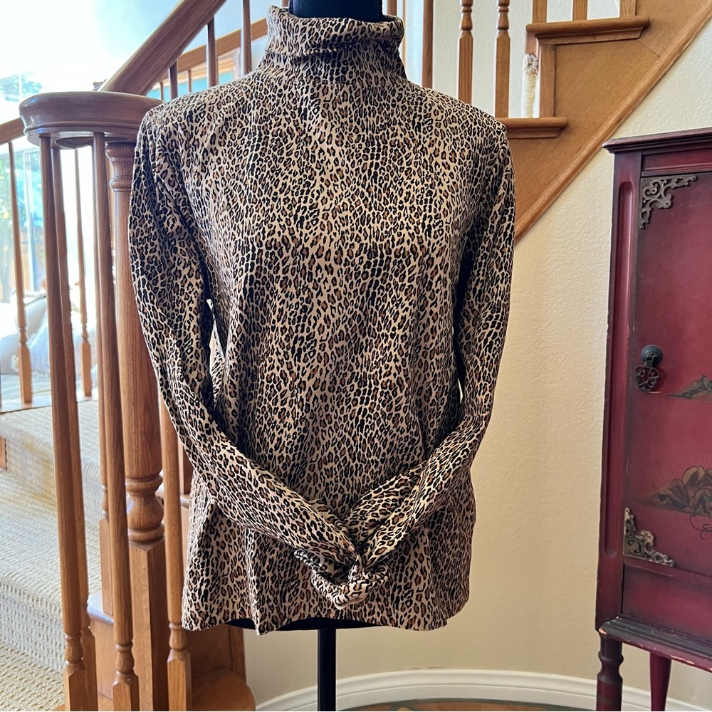 Northern Isles 100% Cotton Cheetah Print Turtleneck Sweater Size M